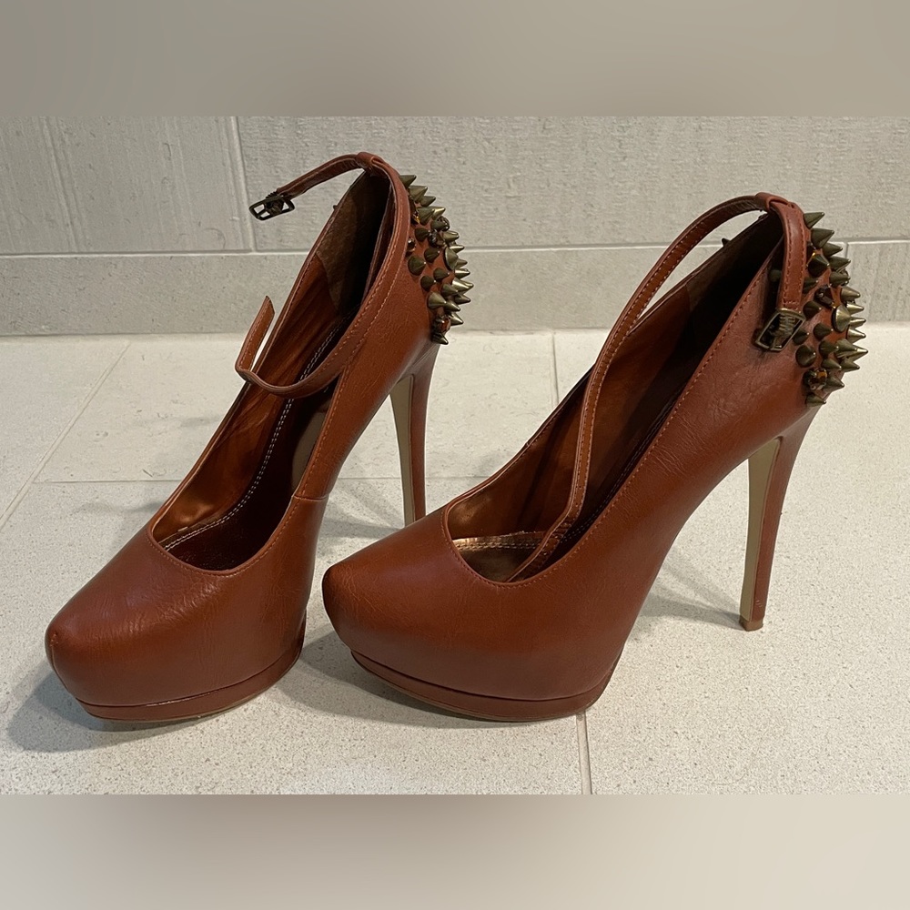 Bakers Brown jeweled spiked heels with ankle strap